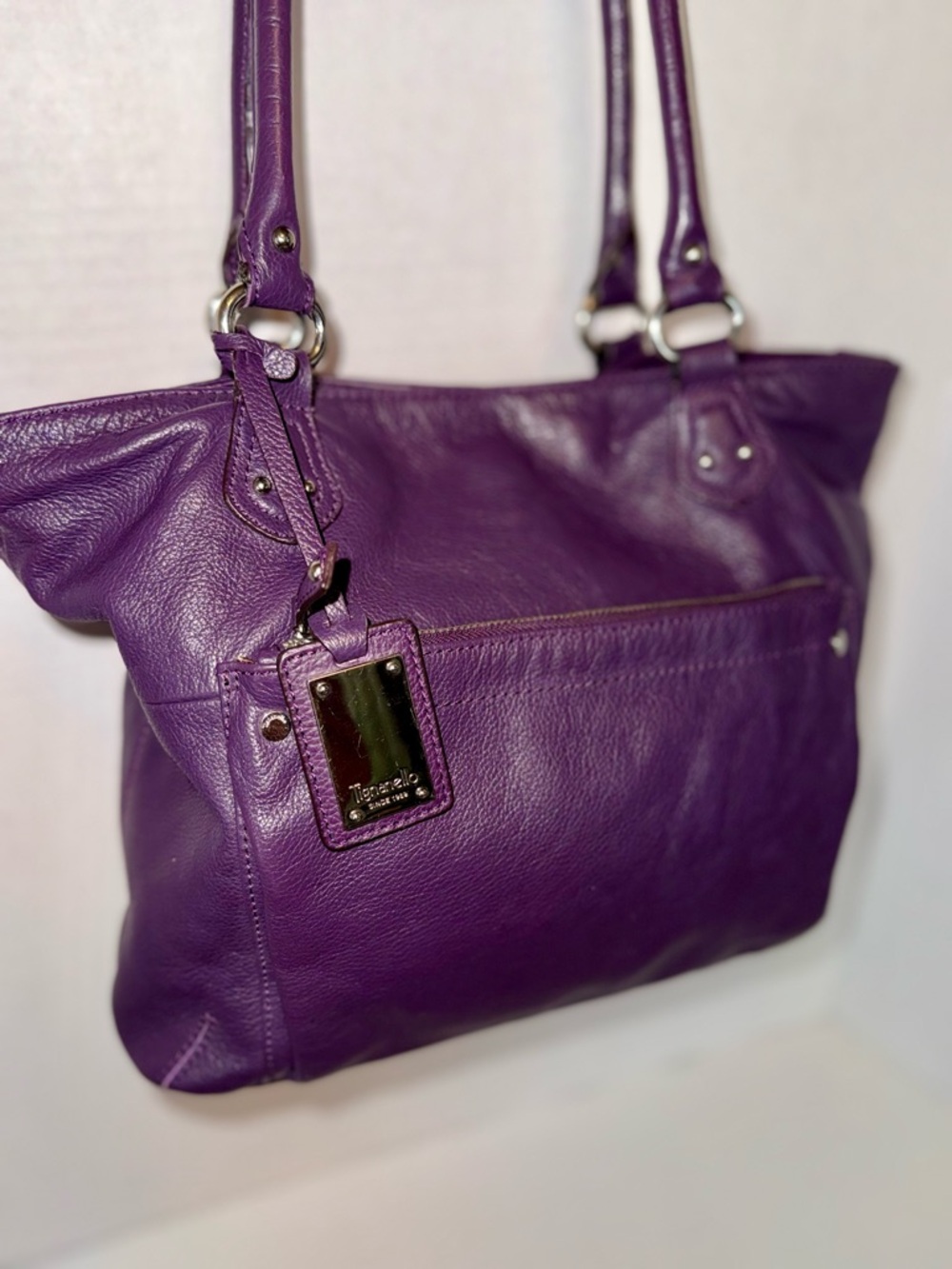 Tignanello Deep Purple Leather Tote - Picture 4 of 12